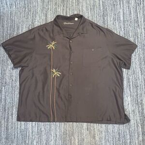 Caribbean‎ Mens Size 3X Button Front Shirt Brown Embroidered Palm Trees Motif